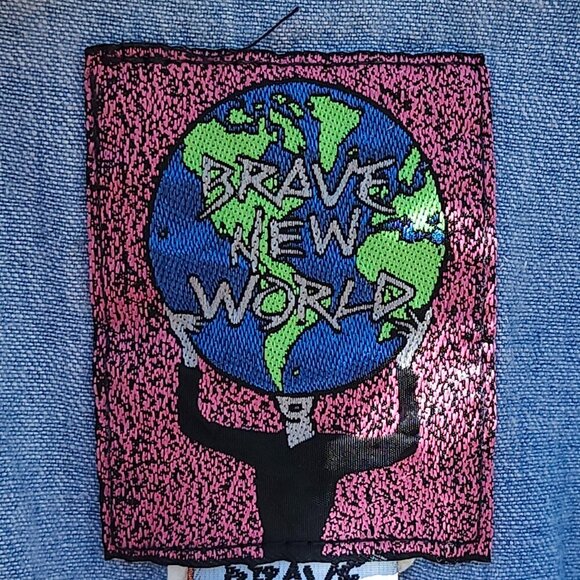 VINTAGE 1980s BRAVE NEW WORLD DRESS Denim Size Small Shoulder Pads Futuristic - Picture 4 of 9